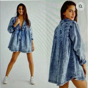 Free People Charlie Button Down Denim Shirt Size Medium